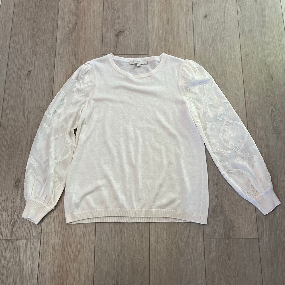 Loft Women’s Cream Wool Blend Puff Sleeve Sweater Sz PL